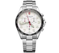 Victorinox Men’s Watch Fieldforce Chrono Ø 42 mm, Swiss Made, Analogue Quartz, Water-Resistant up to 100 m, Sapphire Glass, Stainless Steel Strap, White/Silver
