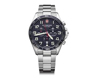 Victorinox Men’s Watch Fieldforce Chrono Ø 42 mm, Swiss Made, Analogue Quartz, Water-Resistant up to 100 m, Sapphire Glass, Stainless Steel Strap, Blue/Silver