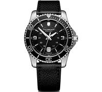 Victorinox Men’s Watch Maverick Ø 43 mm, Swiss Made, Analogue Quartz, Water-Resistant up to 100 m, Sapphire Glass, Leather Strap, Black