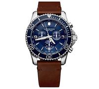 Victorinox Men’s Watch Maverick Chronograph Ø 43 mm, Swiss Made, Analogue Quartz, Water-Resistant up to 100 m, Leather Strap, Blue/Brown