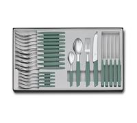 Victorinox Modern Cutlery Set, 24 Pieces, Extra Sharp Serrated Knives, Sage | Durable 24-piece stainless steel tableware with ergonomic handles for everyday family use and travel, Sage Green.