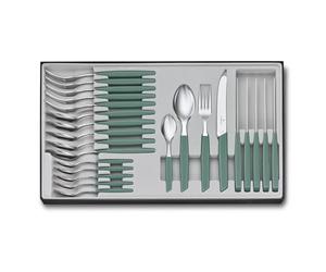 Victorinox Modern Cutlery Set, Complete, 24 Pieces, Extra Sharp Knives, Forks, Spoons, Dishwasher Safe, Sage