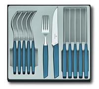 Victorinox Modern Cutlery Set for 6 People, 12-Piece Steak Knife & Fork Set | Includes 6 Serrated Steak Knives and 6 Forks with Durable Blue Plastic Handles. Dishwasher Safe Stainless Steel.