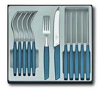 Victorinox Modern Cutlery Set for 6 People, Set of 2, Includes Sharp Knives, With Wavy Edge, Plastic Handle, Cornfllower Blue