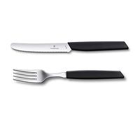 Victorinox Modern Cutlery Set for 6 People, Set of 2, Includes Sharp Knives, With Wavy Edge, Plastic Handle, Black