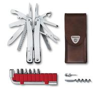 Victorinox Multi Tool Swiss Tool Spirit X Plus, 35 Functions, Swiss Made, Multi Tool with Locking Blade, incl. Leather Case, Silver