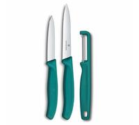 Victorinox Paring Knife Set 3pc, Tomato Knife & Peeler, 254 mm, Green | Kitchen trio with serrated and straight edges for fruit and vegetable prep, ergonomic handles, Swiss Made