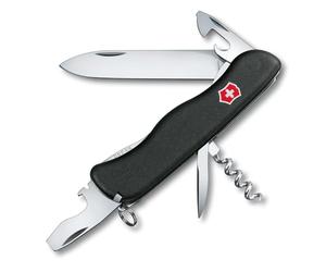 Victorinox Picknicker Swiss Army Knife, Locking Blade, 11 Functions, Black | Large pocket knife with locking blade and lockable bottle opener for camping and picnics, 111 mm, Swiss Made