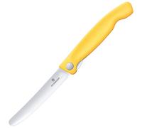 Victorinox Swiss Classic Foldable Picnic Knife for Hiking, Fruit, Vegetables, Bread Rolls, Sausage, Serrated Edge, Extra Sharp, Yellow