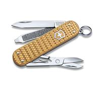VICTORINOX Pocket Knife Classic Precious Alox, 5 Functions, Multi Tool with Scissors, Screwdriver, Key Ring, incl. Gift Box, Brass Gold