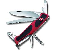 Victorinox Ranger Grip 55 Swiss Army Knife, Large, Multi Tool, 12 Functions, Locking Blade, Wood Saw, Red/Black