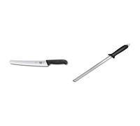 Victorinox Serrated Edge Pastry Saw (26 cm Blade, Non-Slip Handle, Rustproof, Stainless Steel & Vogue Professional Honing Steel Diamond Knife Sharpening Steel 30.5cm / 12 inch