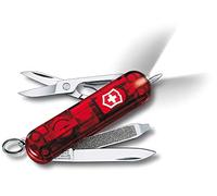 Victorinox Signature Lite Swiss Army Pocket Knife, Small, Multi Tool, 7 Functions, LED, Pen, Red Transparent