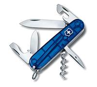 Victorinox Spartan Swiss Army Knife, Camping Pocket Knives, Medium, Multi Tool, 12 Functions, Blade, Bottle Opener, Blue Transparent