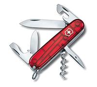 Victorinox Spartan Swiss Army Knife, Camping Pocket Knives, Medium, Multi Tool, 12 Functions, Blade, Bottle Opener, Red Transparent