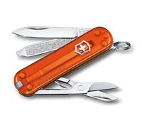Victorinox Swiss Army Knife Classic SD Mini Pocket Knife, 7 Functions | Compact 58 mm EDC multitool with small blade, scissors, nail file, tweezers and screwdriver. Fire Opal Transparent