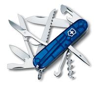 Victorinox Swiss Army Knife Huntsman Blue Transparent Pocket Knife 15 | Multitool with Wood Saw, Scissors, and Large Blade for Camping, Hiking, and Outdoor. Made in Switzerland