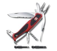 Victorinox Swiss Army Knife Ranger Grip 174 Multitool 17 Functions | Large 130 mm Pocket Knife with Locking Wavy Blade, Needle-Nose Pliers, Bits and Nylon Pouch, Red/Black, Swiss Made