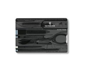 Victorinox Swiss Card, Swiss Army Card Knife, Multi Tool Credit Card Size, 10 Functions, Pen, Scissors, Black Transparent