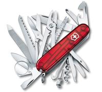 Victorinox Swiss Champ Swiss Army Knife, Medium, Multi Tool, 33 Functions, Blade, Scissors, Red Transparent
