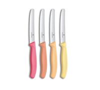 Victorinox Swiss Classic Breakfast Knife, Bread Knife, 4-Piece Set, Sharp Blade, Serrated Edge, 11 cm, Stainless Steel, Pink, Orange and Yellow