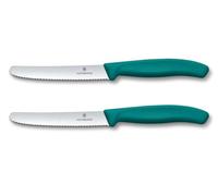 Victorinox Swiss Classic, Breakfast Knife, Bread roll Knife, Sharp Blade, Serrated Edge, 11 cm, Plastic Handle, Stainless Steel, Set of 2, Green