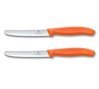Victorinox Swiss Classic, Breakfast Knife, Bread Knife Set, 2-Piece, Sharp Blade, Serrated Edge, 11 cm, Plastic Handle, Stainless Steel, Orange
