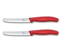 Victorinox Swiss Classic, Breakfast Knife, Bread Knife Set, 2-Piece, Sharp Blade, Serrated Edge, 11 cm, Plastic Handle, Stainless Steel, red