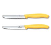 Victorinox Swiss Classic, Breakfast Knife, Bread roll Knife, Sharp Blade, Serrated Edge, 11 cm, Plastic Handle, Stainless Steel, Set of 2, Yellow