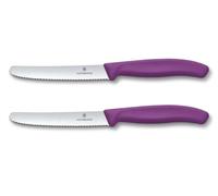 Victorinox Swiss Classic, Breakfast Knife, Bread roll Knife, Sharp Blade, Serrated Edge, 11 cm, Plastic Handle, Stainless Steel, Set of 2, Violet