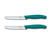 Victorinox Swiss Classic, Breakfast Knife, Bread Knife Set, 2-Piece, Sharp Blade, Serrated Edge, 11 cm, Plastic Handle, Stainless Steel, Green