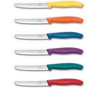 Victorinox Swiss Classic, Breakfast Knife, Bread Knife Set, 6-Piece, Sharp Blade, Serrated Edge, 11 cm, Plastic Handle, Stainless Steel, Multicoloured