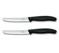 Victorinox Swiss Classic, Breakfast Knife, Bread roll Knife, Sharp Blade, Serrated Edge, 11 cm, Plastic Handle, Stainless Steel, Set of 2, Black