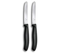 Victorinox Swiss Classic, Breakfast knife, Bread roll knife, Sharp blade, Serrated edge, 11 cm, Plastic handle, Stainless steel, Set of 2, Black