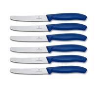 Victorinox Swiss Classic, breakfast knife, bread knife set, 6-piece, sharp blade, serrated edge, 11 cm, plastic handle, stainless steel, blue