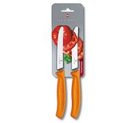 Victorinox Swiss Classic, Breakfast Knife, Bread roll Knife, Sharp Blade, Serrated Edge, 11 cm, Plastic Handle, Stainless Steel, Set of 2, Orange