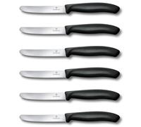 Victorinox Swiss Classic Breakfast Knife, Serrated Edge, 11 cm, 6 Piece Set | Multipurpose bread roll knives with rounded tip for cutting, spreading, and dining. Black plastic handle.
