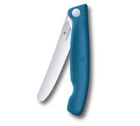 Victorinox Swiss Classic Foldable Picnic Knife for Hiking, Fruit, Vegetables, Bread Rolls, Sausage, Serrated Edge, Extra Sharp, Blue