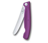 Victorinox Swiss Classic Foldable Picnic Knife for Hiking, Fruit, Vegetables, Bread Rolls, Sausage, Serrated Edge, Extra Sharp, Violet
