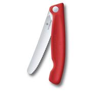 Victorinox Swiss Classic Foldable Picnic Knife for Hiking, Fruit, Vegetables, Bread Rolls, Sausage, Serrated Edge, Extra Sharp, Red