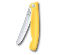 Victorinox Swiss Classic Foldable Picnic Knife for Hiking, Fruit, Vegetables, Bread Rolls, Sausage, Serrated Edge, Extra Sharp, Yellow