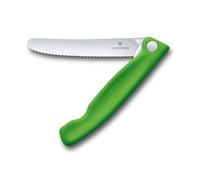 Victorinox Swiss Classic Foldable picnic knife for hiking, fruit, vegetables, bread rolls, sausage, serrated edge, extra sharp, Green