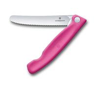 Victorinox Swiss Classic Foldable picnic knife for hiking, fruit, vegetables, bread rolls, sausage, serrated edge, extra sharp, Pink