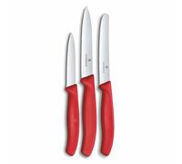 Victorinox Swiss Classic Kitchen Knife Set, 3-piece Paring & Tomato Knives | Serrated and straight edge blades for fruit and vegetables, ergonomic handles, dishwasher safe, Red, Swiss Made