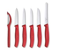 Victorinox Swiss Classic, kitchen knife set, 6-piece, vegetable, tomato and breakfast knives and peeler, durable plastic handle, stainless steel, red