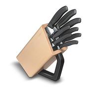 Victorinox Swiss Classic Knife Block, Set of 8, Beechwood Kitchen Organizer | Professional kitchen storage with 8 essential stainless steel knives and tools for versatile culinary prep work