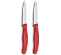 Victorinox Swiss Classic, Paring and Vegetable Knife Set, 2-Piece, Extra Sharp Blade, Straight Grind for Precise cuts, 8 cm, Stainless Steel, Red