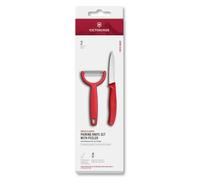 Victorinox Swiss Classic paring Knife and Peeler, 2-Piece, Extra Sharp Blade, for Fruit and Vegetables, Stainless Steel, Red