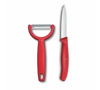 Victorinox Swiss Classic Paring Knife and Peeler Set, 2 Pieces, Red | Extra sharp stainless steel blades for fruit and vegetables, ergonomic handles, dishwasher safe, Swiss Made