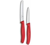 Victorinox Swiss Classic paring Knife Set, 2-Piece, Straight Blade and Serrated Edge, Stainless Steel, Swiss Made, Red